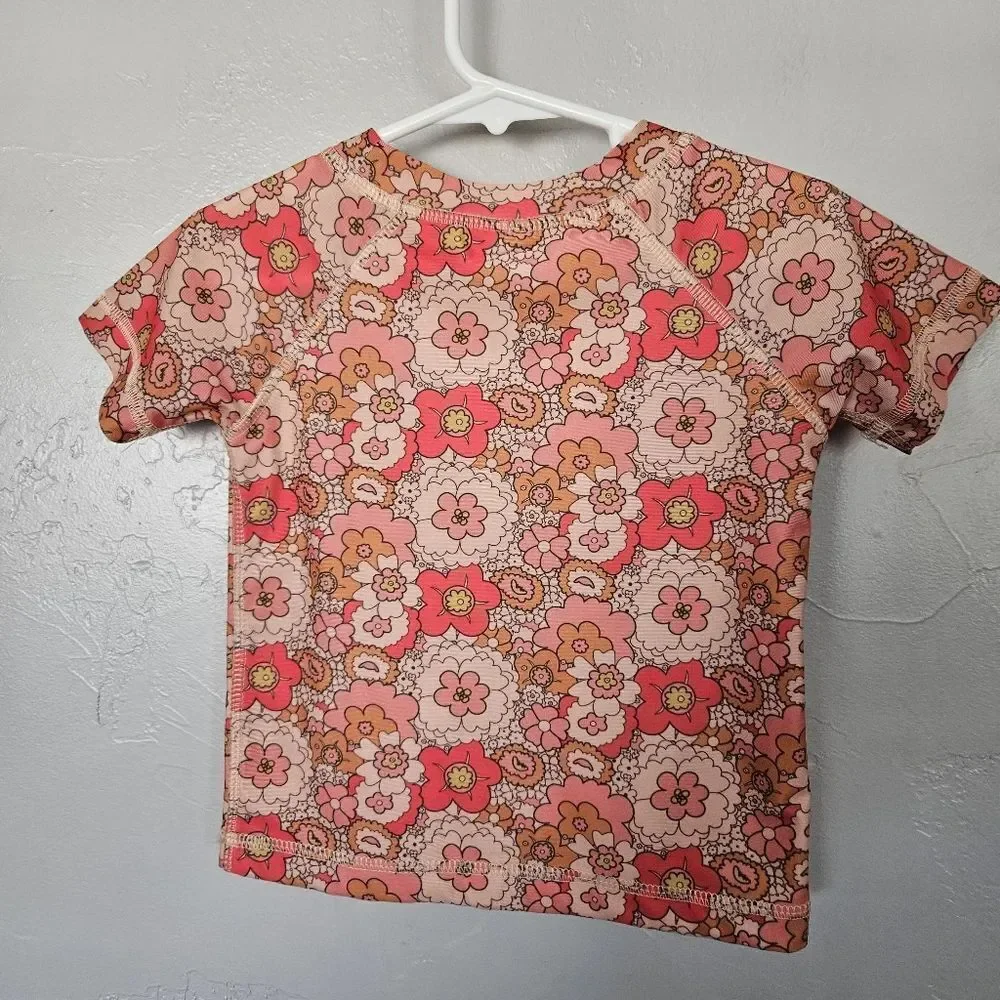 Kate Quinn Toddler Girl 2T Pink Orange Short Sleeve Rash Guard Top Floral Design